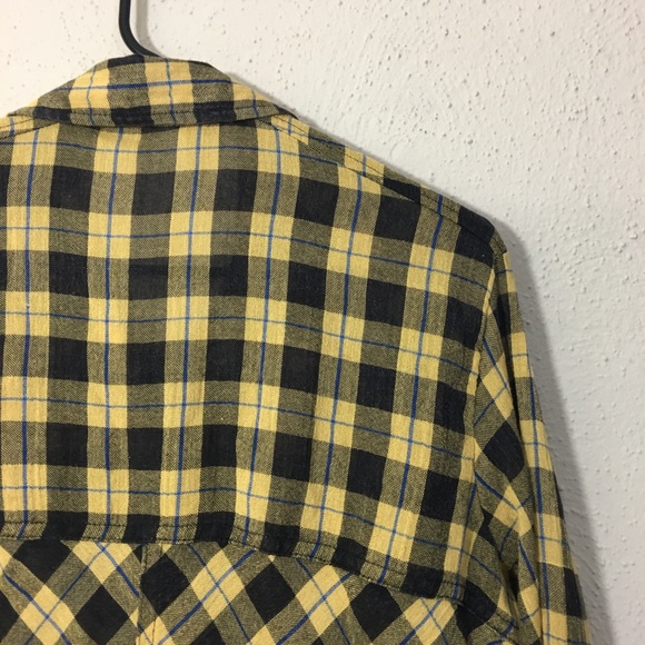 Free People Plaid Button Down Yellow Black Small - Picture 9 of 10